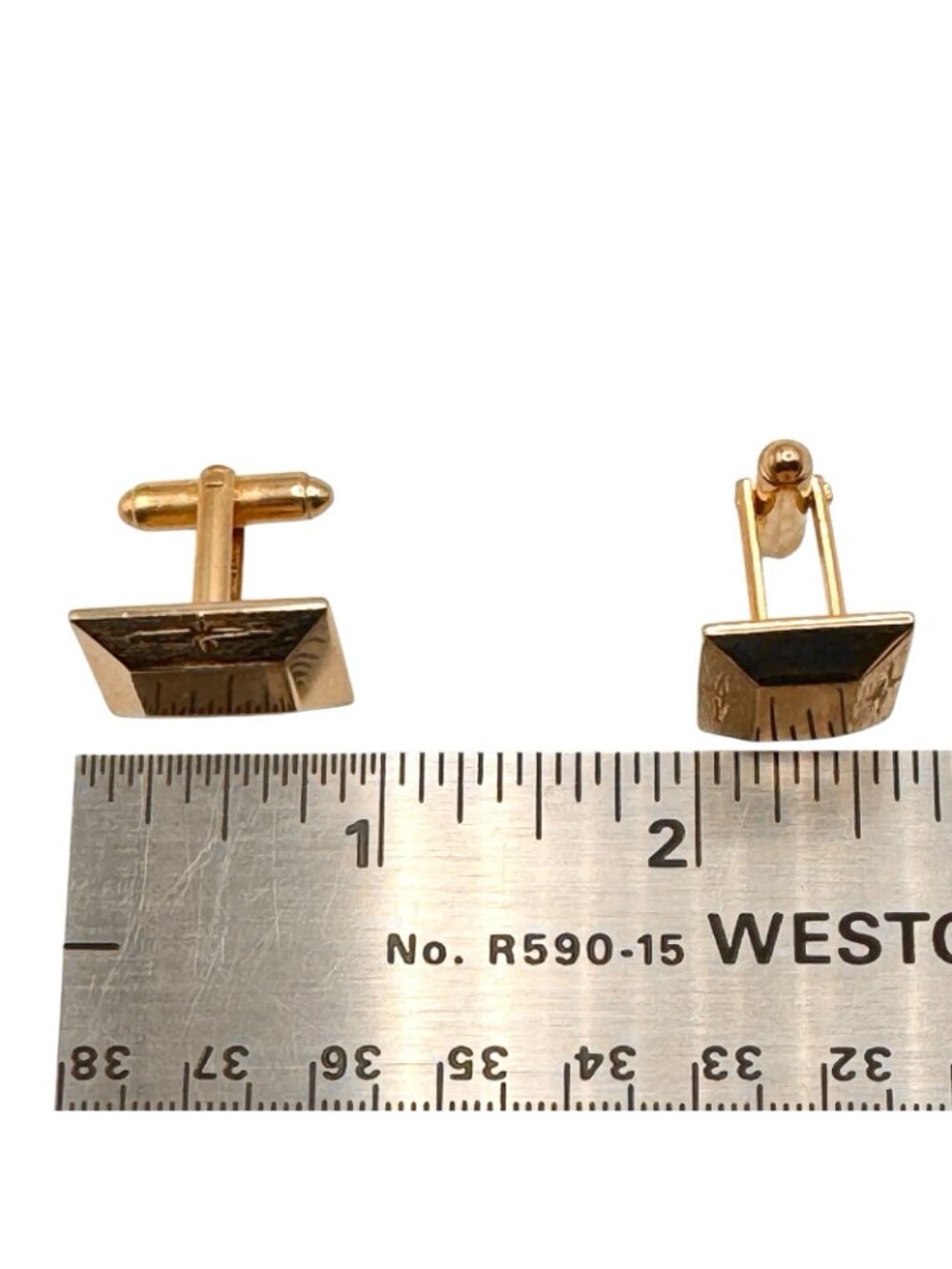 Vintage Shields Cufflinks Gold Tone Etched Mid-Century Quasar Motif No Monogram - Picture 8 of 9
